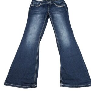 Amethyst Womens Jrs Tiffany Flare Blue Jeans 11 (FITS 33 X 32) Stretch Denim
